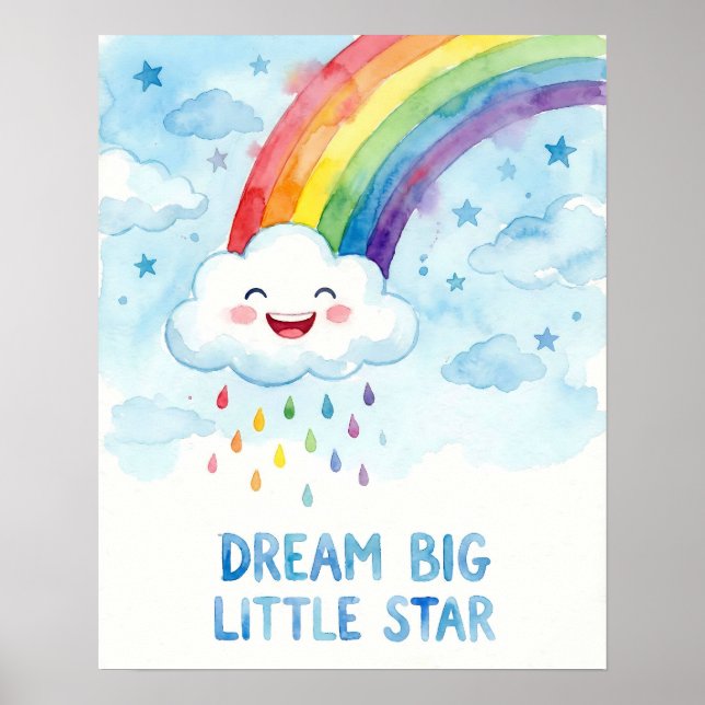 Watercolor Rainbow Cloud Dream Big Kids Poster (Vorne)