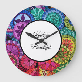 Watercolor Rainbow Colors Mandala Große Wanduhr