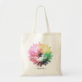 Watercolor Rainbow Flower Personalized Tote Bag