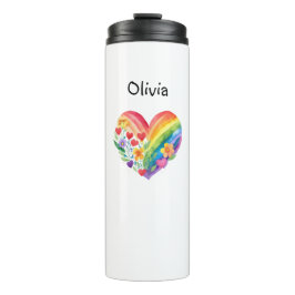 Watercolor Rainbow Heart Personalized Thermosbecher
