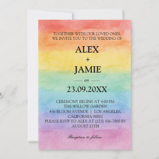 Watercolor Rainbow LGBT Gay Wedding Einladung
