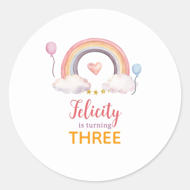 Watercolor Rainbow Party Runder Aufkleber (Vorderseite)