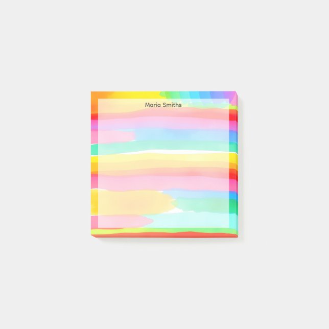 Watercolor Rainbow Stripes Post-it Klebezettel (Vorderseite)