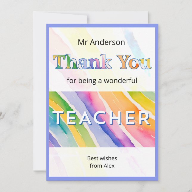 Watercolor Rainbow Stripes Teacher Dankeskarte (Vorderseite)