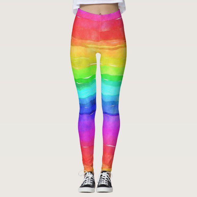 Watercolor Rainbow Strips Design Leggings (Vorderseite)