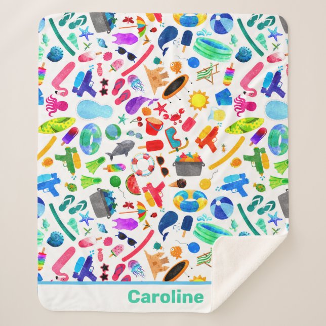 Watercolor Rainbow Summer Fun Kids Pattern Sherpadecke (Vorderseite)