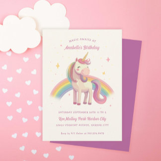 Watercolor Rainbow Unicorn Geburtstagsparty Einladung
