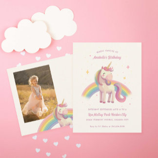 Watercolor Rainbow Unicorn Geburtstagsparty Postkarte