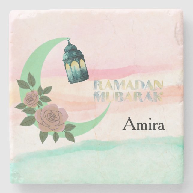 Watercolor Ramadan – Halbmond  Steinuntersetzer (Vorderseite)