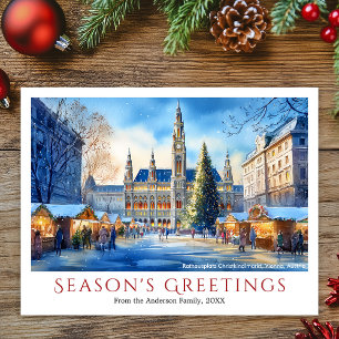 Watercolor Rathausplatz Wien Österreich Weihnachte Feiertagspostkarte