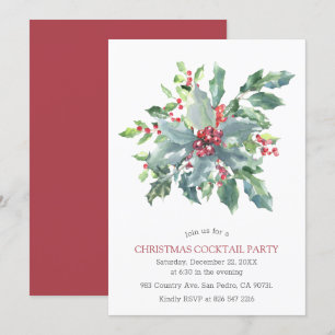 Watercolor Red Berries Heiligabend Party Einladung
