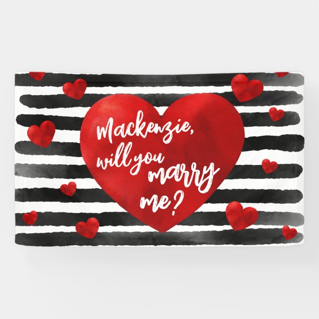 Watercolor Red & Black Hearry Marry Me Vorschlag Banner (Horizontal)