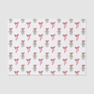 Watercolor Red Bow Mistletoe Weihnachten Seidenpapier