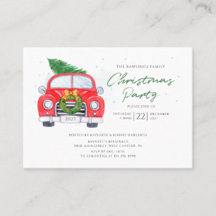 Watercolor Red Car Weihnachtsbaum Einladungskarte Visitenkarte