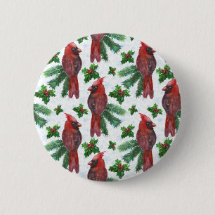 Watercolor Red Cardinal Bird Button