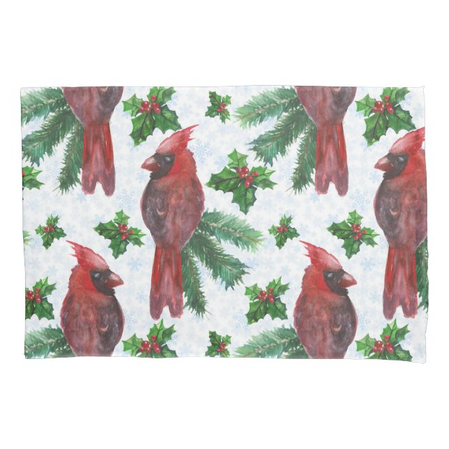 Watercolor Red Cardinal Bird Kissenbezug (Vorderseite)