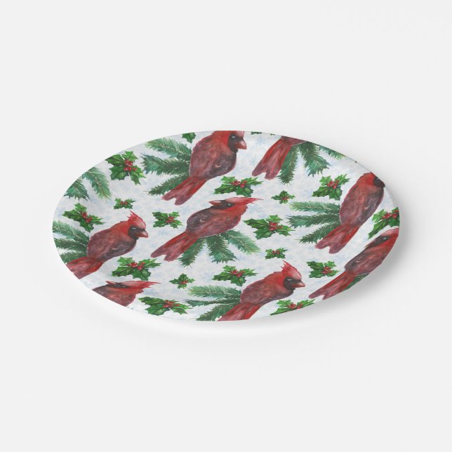 Watercolor Red Cardinal Bird Pappteller (Schrägansicht)