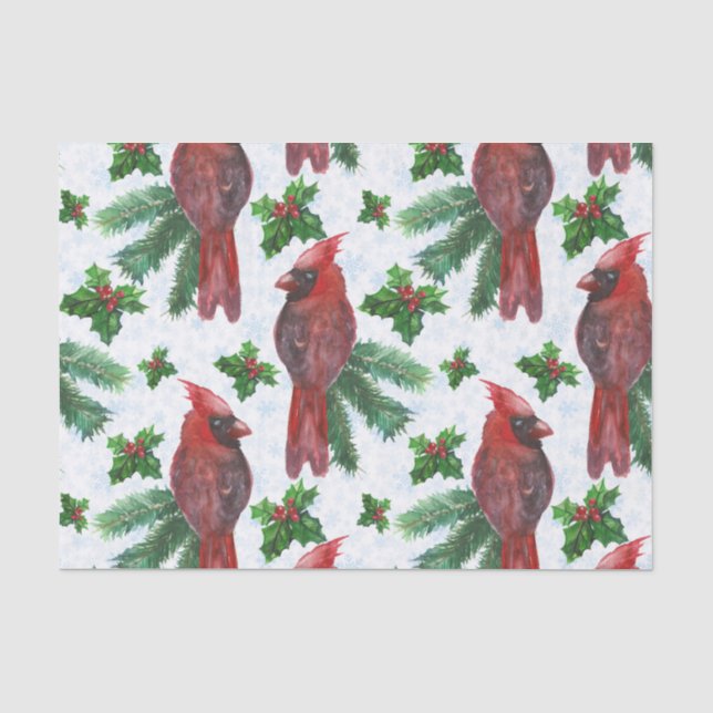 Watercolor Red Cardinal Bird Seidenpapier (Vorderseite)