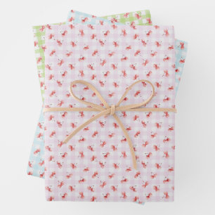 Watercolor Red Cherry Pastel Color Gingham Geschenkpapier Set