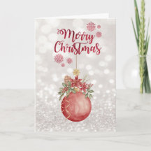 Watercolor Red Christmas Ball, Glittery Bokeh