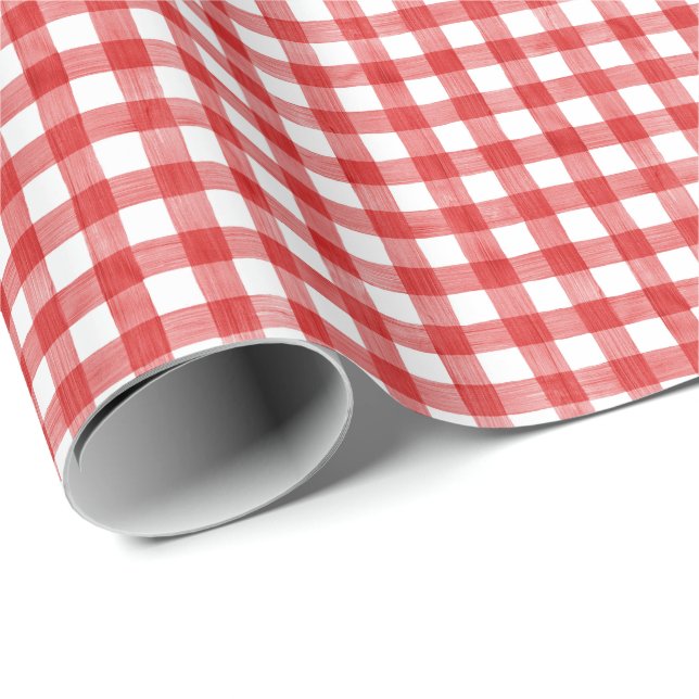 Watercolor Red Gingham Geschenkpapier (Rolleneckpunkt)