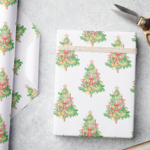 Watercolor Red & Green Coquette Weihnachtsbaum Geschenkpapier