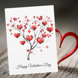 Watercolor Red Hearts Tree Happy Valentine's Day Feiertagskarte