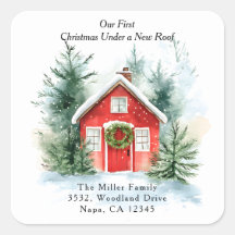 Watercolor Red House New Address Return Address