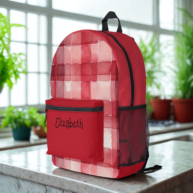 Watercolor Red Kariert Bedruckter Rucksack (Von Creator hochgeladen)