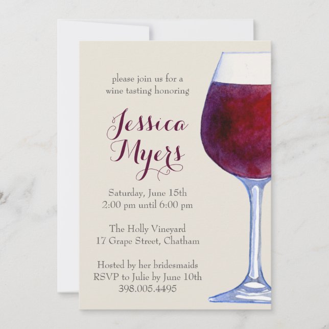 Watercolor Red Wine Party Invitation (Devant)