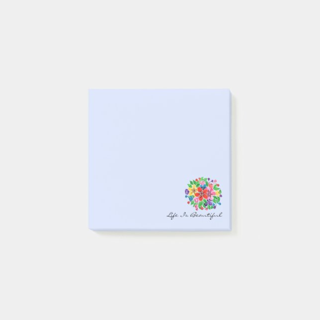 Watercolor-Regenbogen-Blumen Post-it Klebezettel (Vorderseite)
