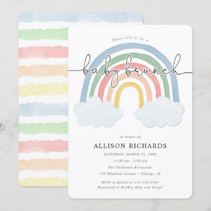 Watercolor Regenbogen Genneutraler Babybrunch Einladung