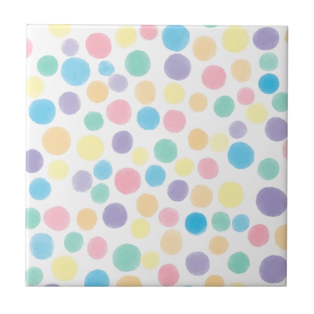 Watercolor Regenbogenpolka-Punkte Fliese (Vorderseite)