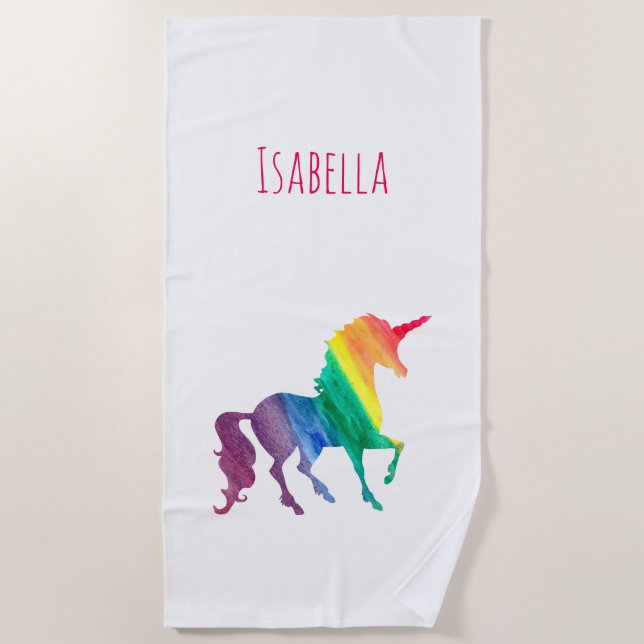 Watercolor-Regenbogenunicorn-Silhouette Strandtuch (Vorderseite)