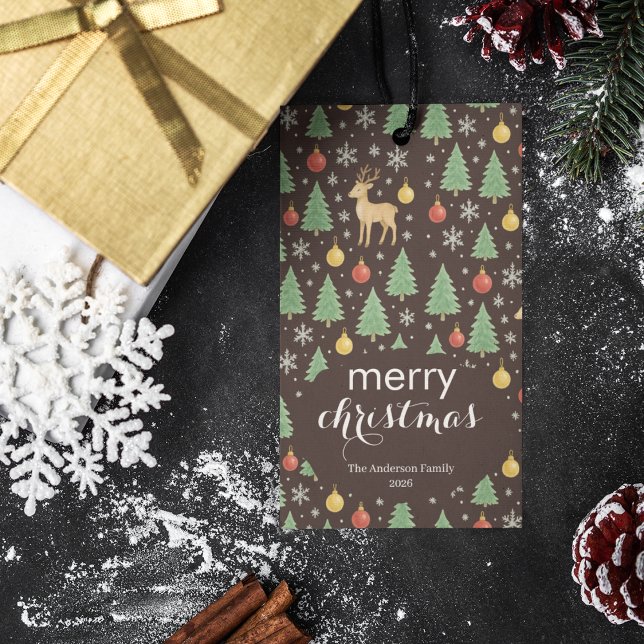 Watercolor Reindeer & Christmas Tree -  Geschenkanhänger (Von Creator hochgeladen)