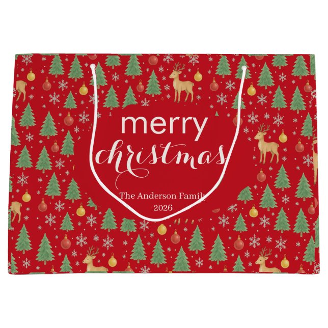 Watercolor Reindeer & Christmas Tree -  Große Geschenktüte (Vorderseite)
