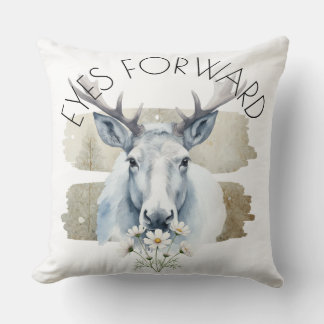 Watercolor Reindeer with Daisies Art Kissen