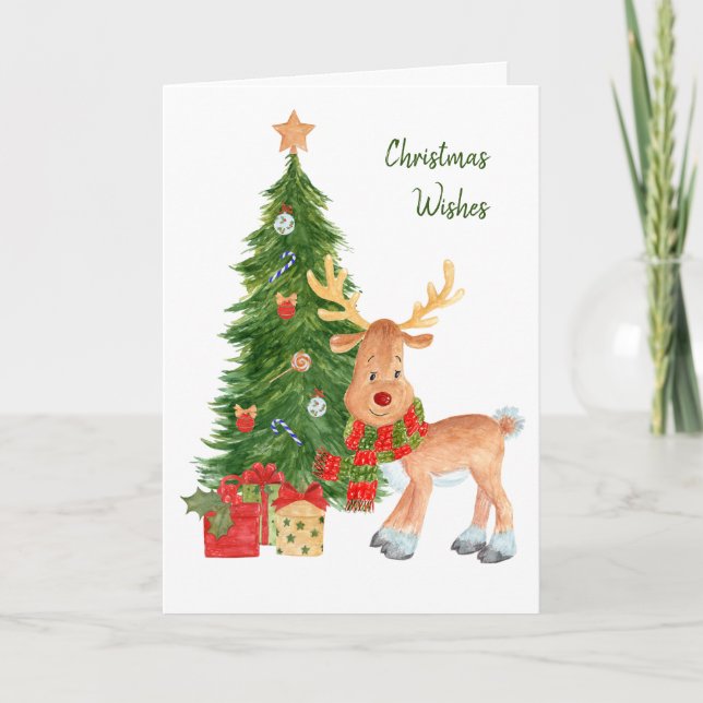 Watercolor Rentier Baby Christmas Card Karte (Vorderseite)