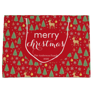 Watercolor-Rentier & Weihnachtsbaum - Große Geschenktüte