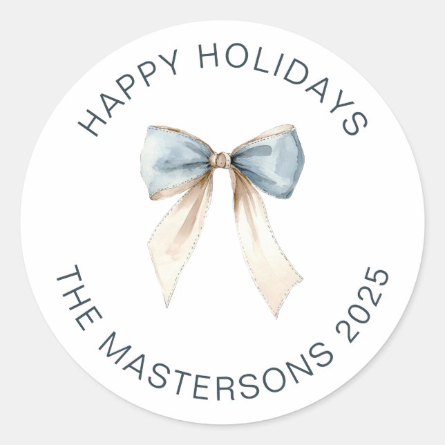 Watercolor Ribbon Bow Holiday Gruß Runder Aufkleber (Vorderseite)