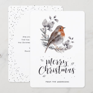 Watercolor Robin Bird Wreath Frohe Weihnachtskarte Feiertagskarte