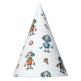Watercolor Robot Kindergeburtstag White Partyhütchen