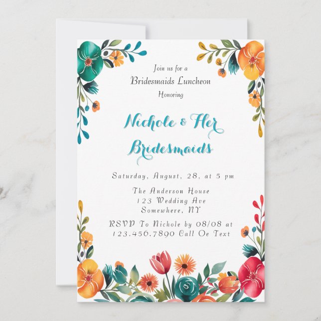 Watercolor Romance Bridesmaids Luncheon Einladung (Vorderseite)