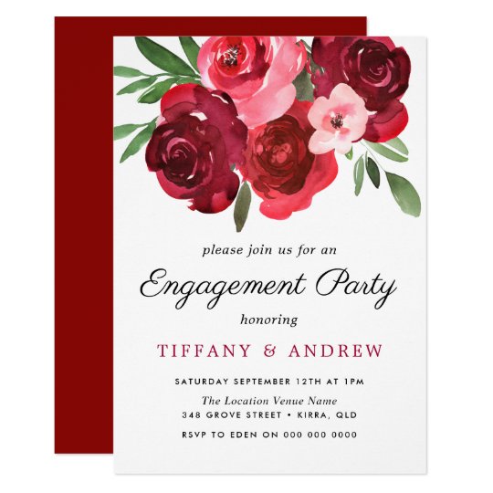 Watercolor Romantisches Rosen Verlobungs Party Einladung Zazzle Ch