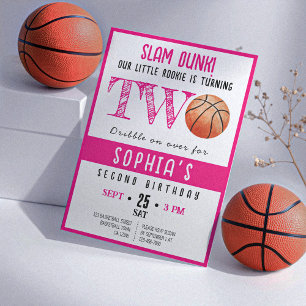 Watercolor Rookie Basketball Mädchen 2. Geburtstag Einladung