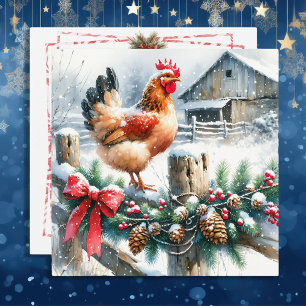 Watercolor Rooster auf dem Zaun nach Weihnachten