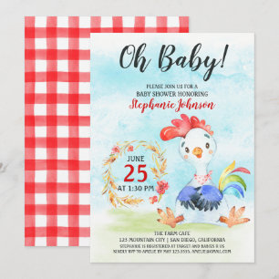 Watercolor Rooster Baby Dusche Farm Einladung
