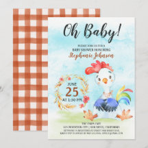 Watercolor Rooster Baby Dusche Farm Einladung
