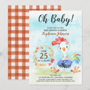 Watercolor Rooster Baby Dusche Farm Einladung