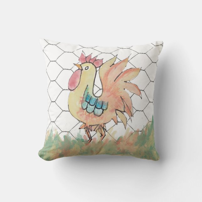 Watercolor Rooster Throw Kissen (Vorderseite)